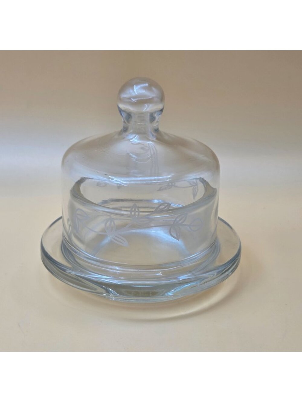 Princess House Baby Cakes Clear Glass Butter Dish Etched Leaf Design With Lid